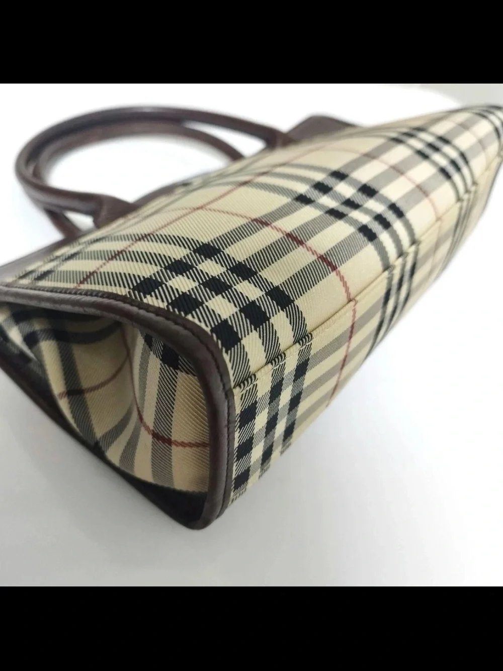 Burberry Plaid Top-Handle Satchel in Cream and Brown